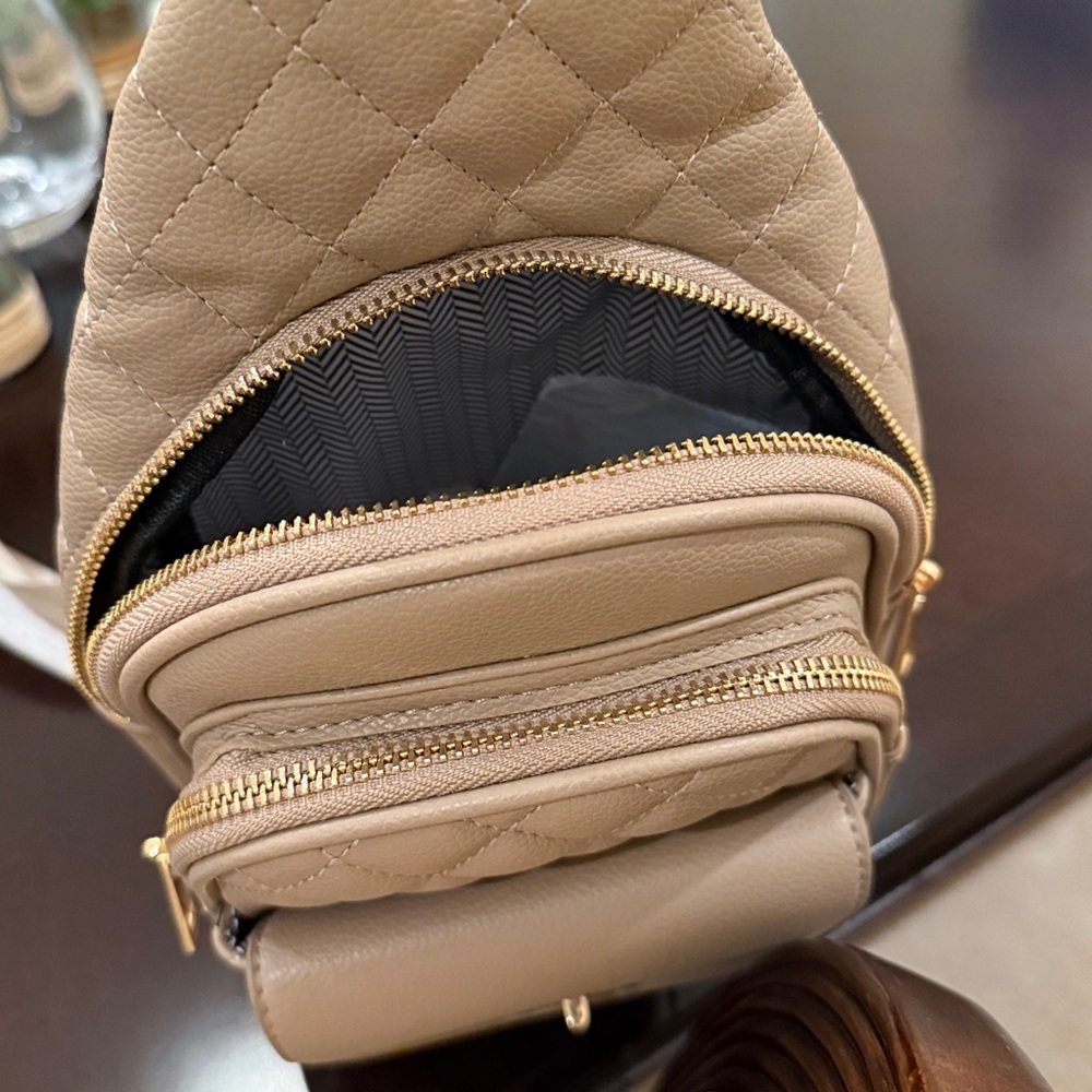 New with Tags Malibu Quilted Sling Backpack and Zip Wallet - Taupe - Picture 5 of 5